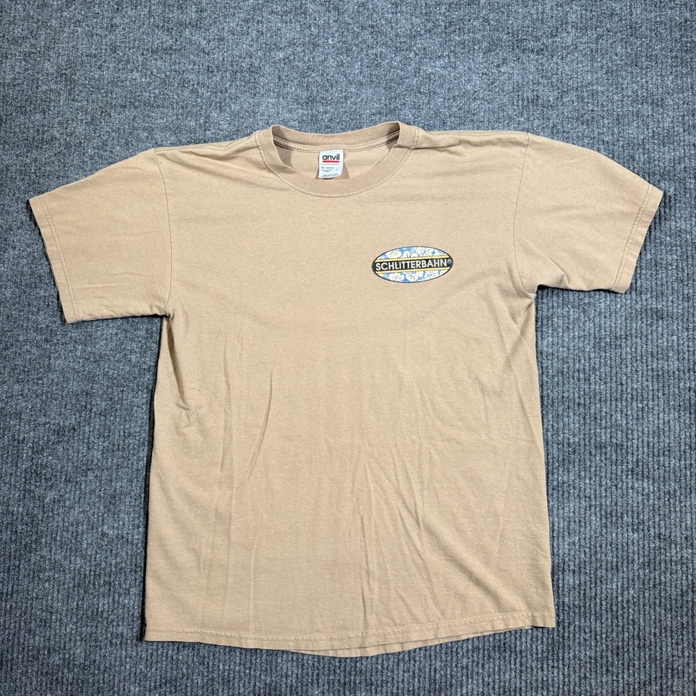 Schlitterbahn Waterpark Graphic T-Shirt Mens Large Tan Vintage Style Cotton